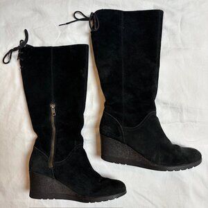 UGG Dawna Women's Black Suede Waterproof Wedge Knee High Lace Up Boots Size 7